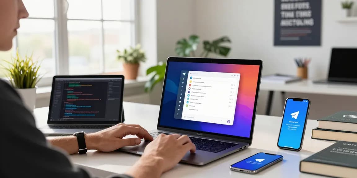 Customizing Telegram Chinese settings in a modern tech workspace.