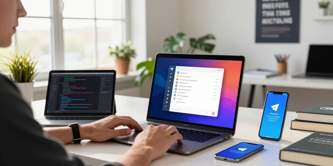 Customizing Telegram Chinese settings in a modern tech workspace.