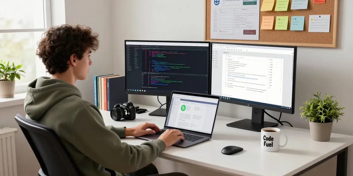 Developer at modern workspace showcasing WPS Official Website productivity tools.