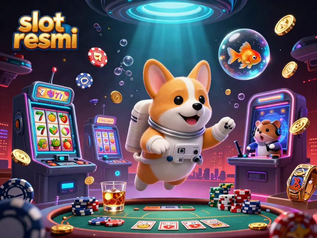 Experience thrilling slots at slot resmi with floating gaming elements in a vibrant space casino.