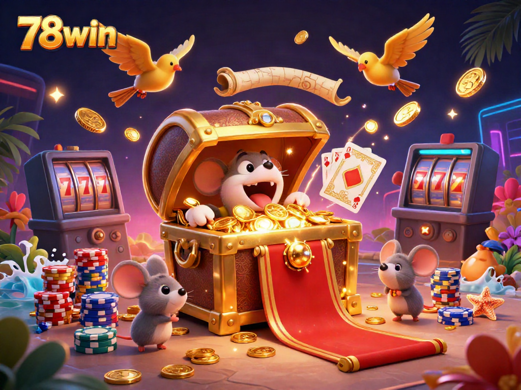 Engage with 78win and discover a fantastic world of treasures in this vibrant 3D illustration.