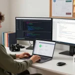 Developer at modern workspace showcasing WPS Official Website productivity tools.