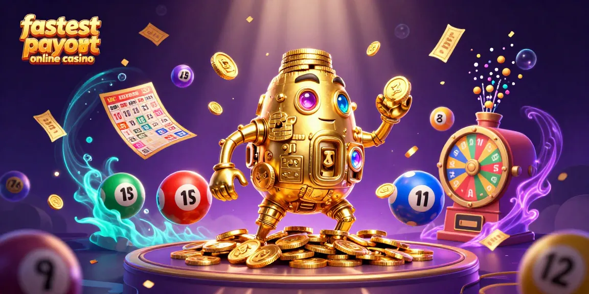 Experience the fastest payout online casino action with an ancient golden golem amidst vibrant gaming elements.